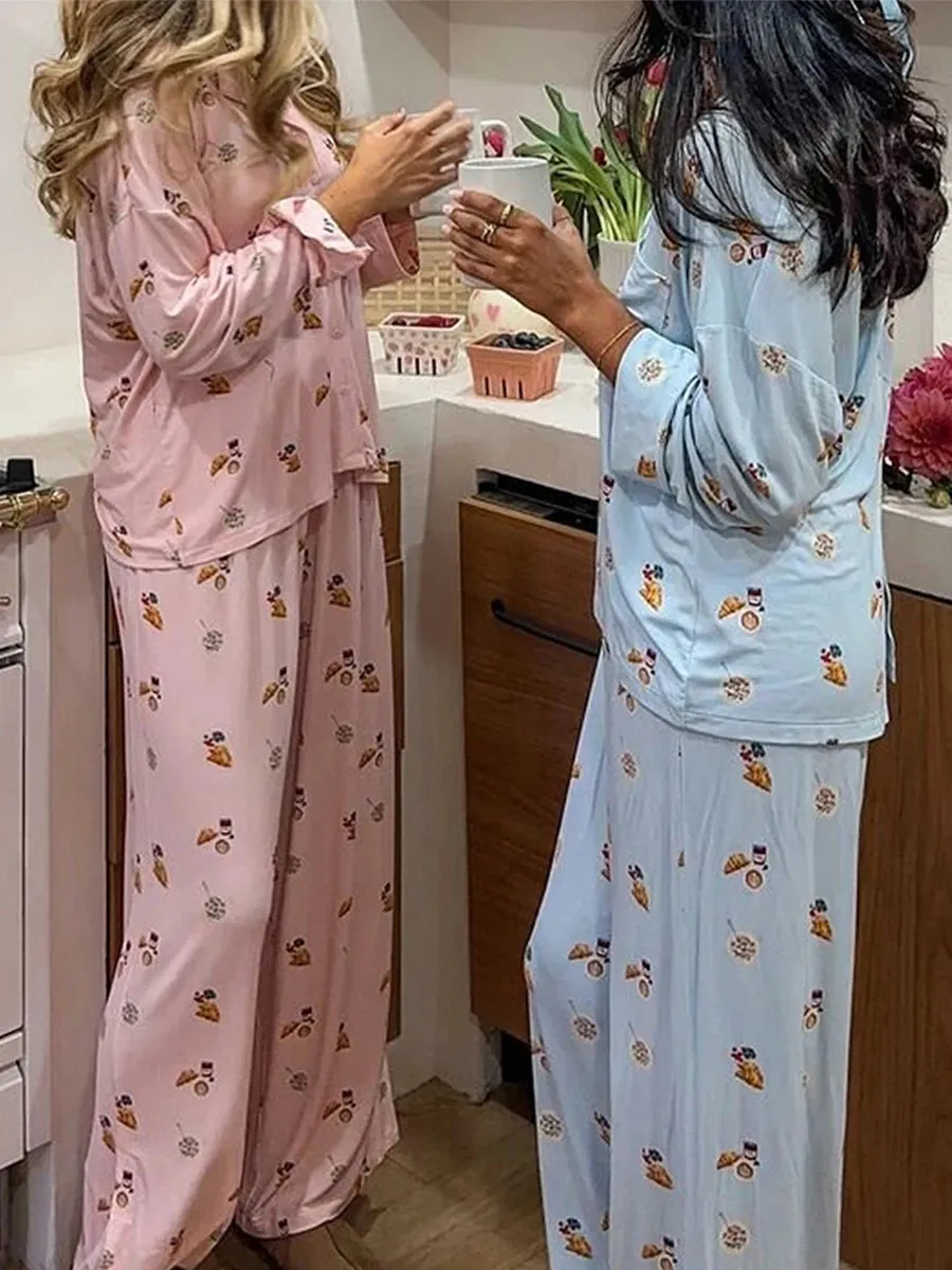 Women's Floral Long Sleeve Loose Pajamas Soft Sleepwear Set