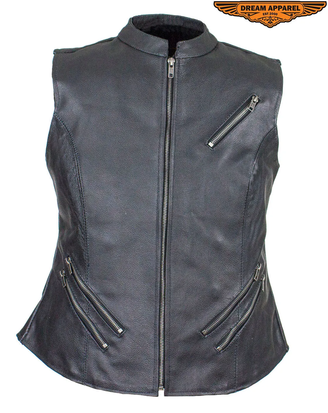 Womens Leather Motorcycle Vest With Two Gun Pockets