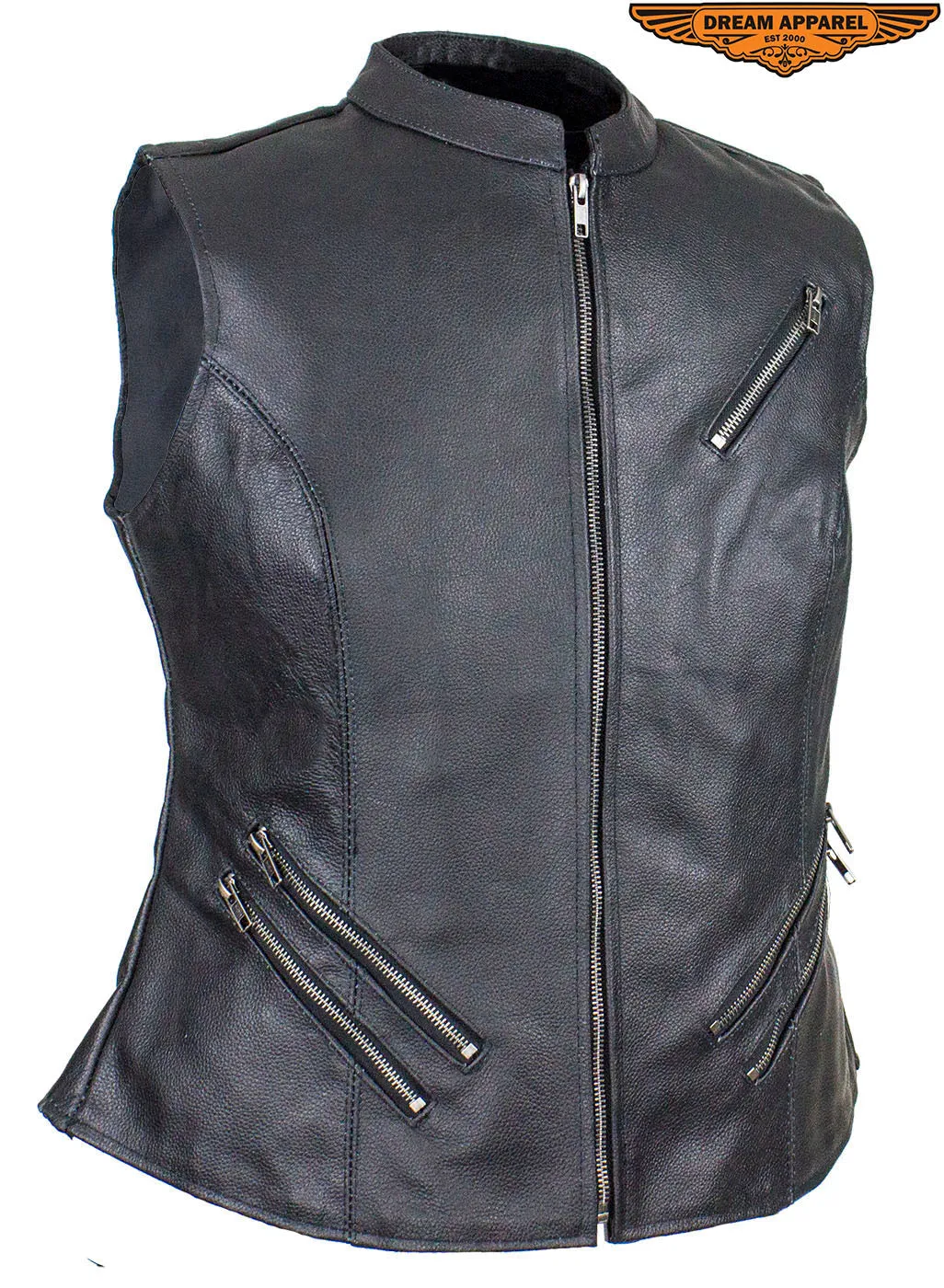 Womens Leather Motorcycle Vest With Two Gun Pockets