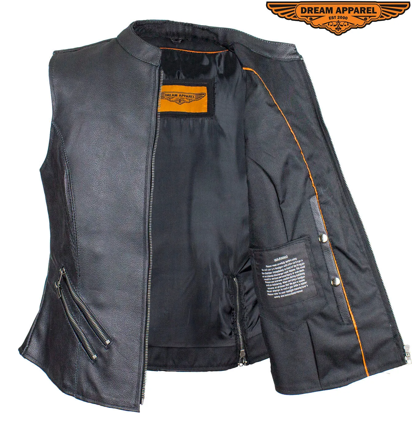 Womens Leather Motorcycle Vest With Two Gun Pockets