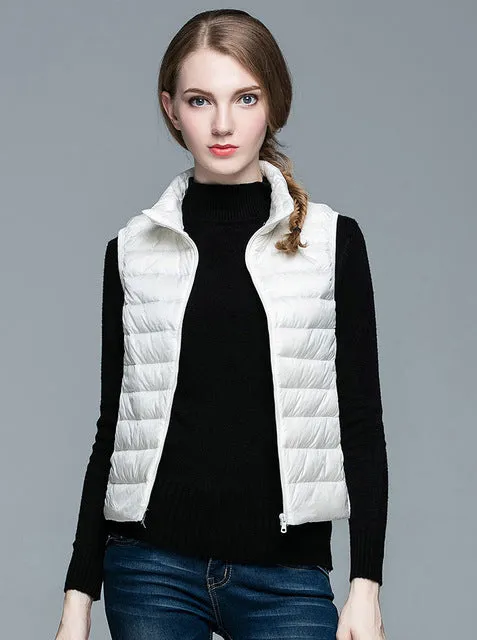 Womens White Duck Down Ultra Light Sleeveless Vest Jacket