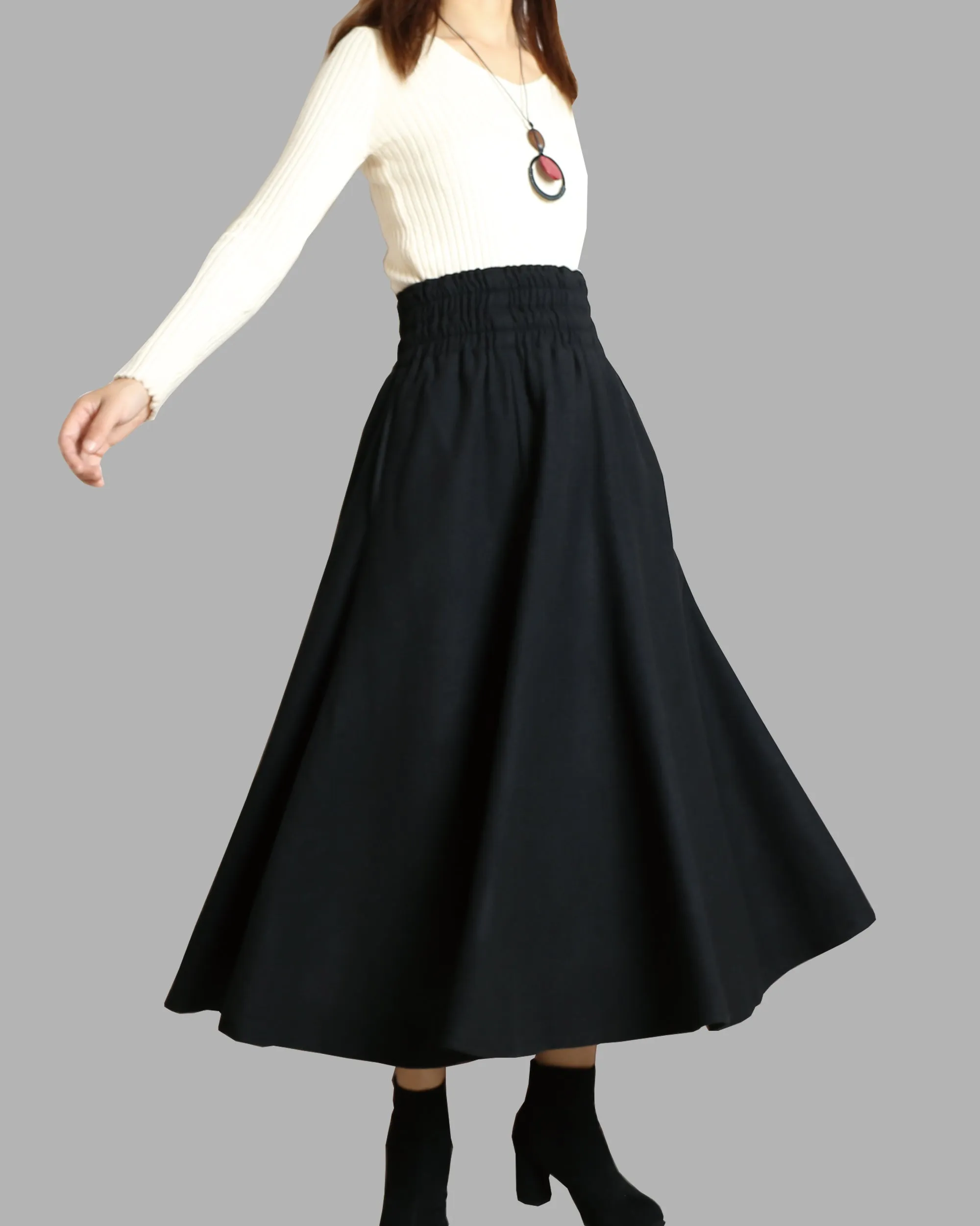 Women's wool skirt/elastic waist skirt/winter skirt/flared skirt/maxi skirt/ankle length skirt(Q1099)