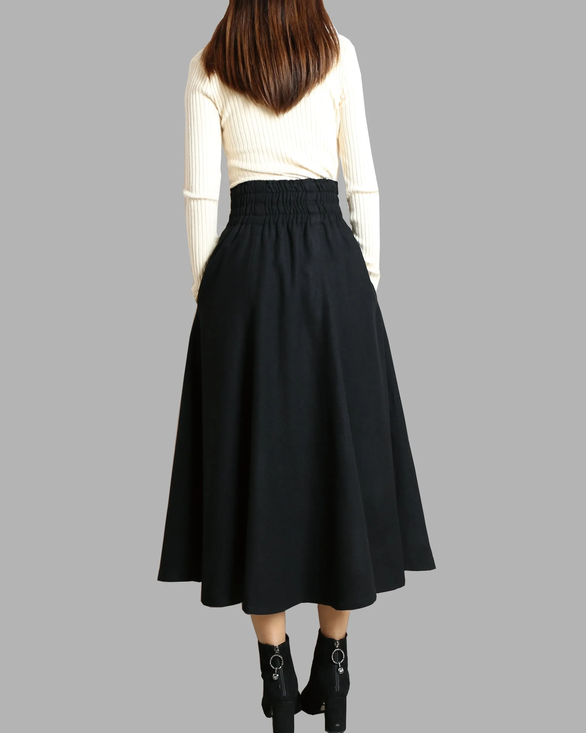 Women's wool skirt/elastic waist skirt/winter skirt/flared skirt/maxi skirt/ankle length skirt(Q1099)