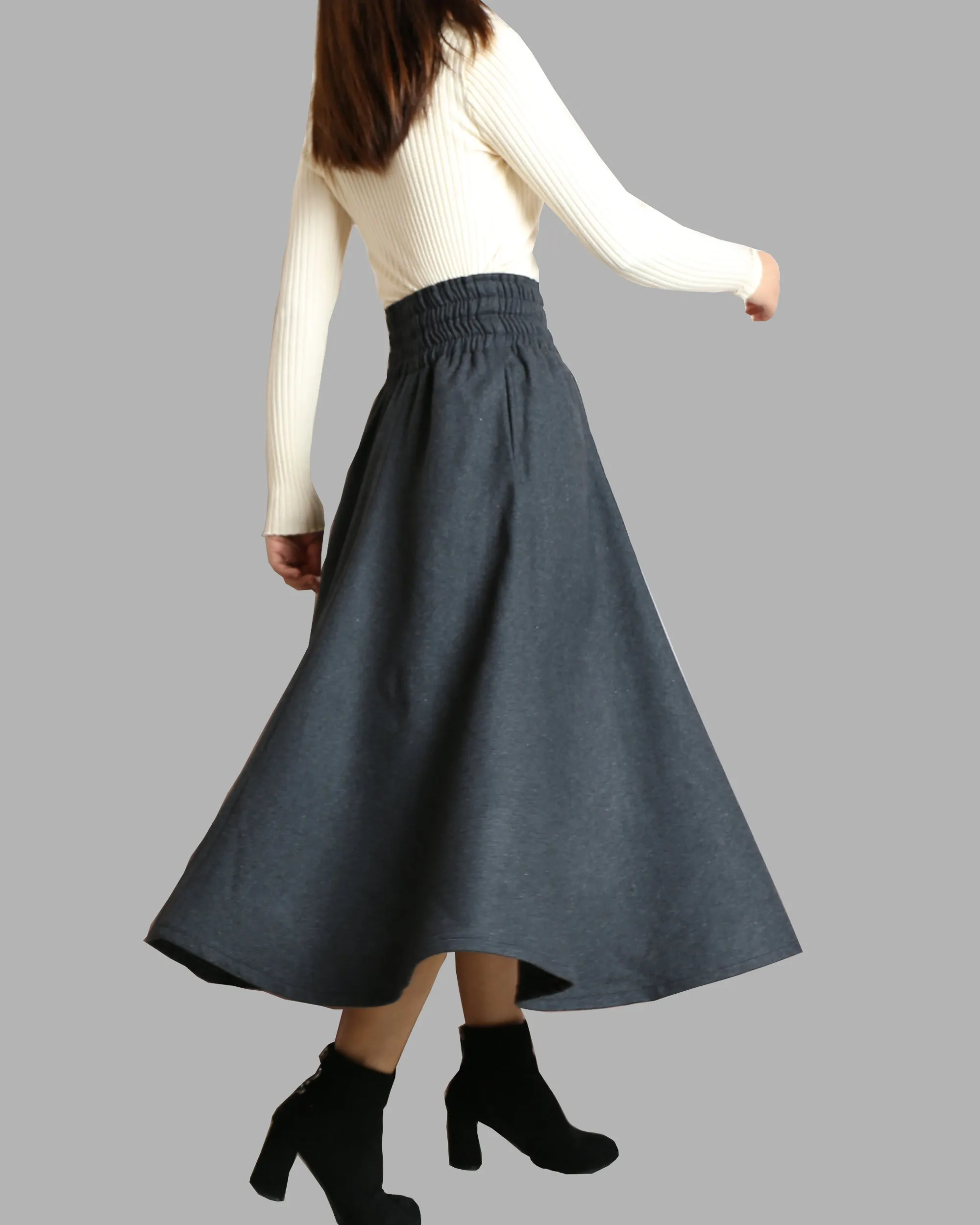 Women's wool skirt/elastic waist skirt/winter skirt/flared skirt/maxi skirt/ankle length skirt(Q1099)