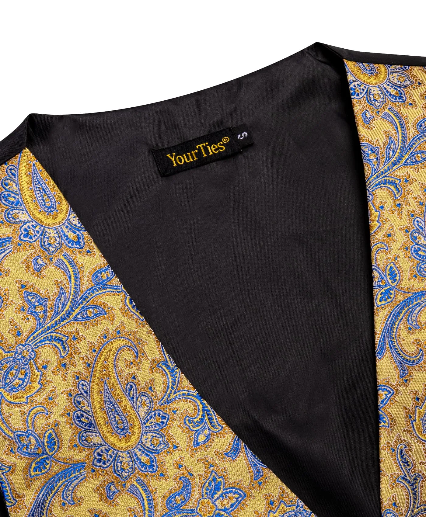 YourTies Light Yellow V-Neck Waistcoat Blue Paisley Vest Necktie Set