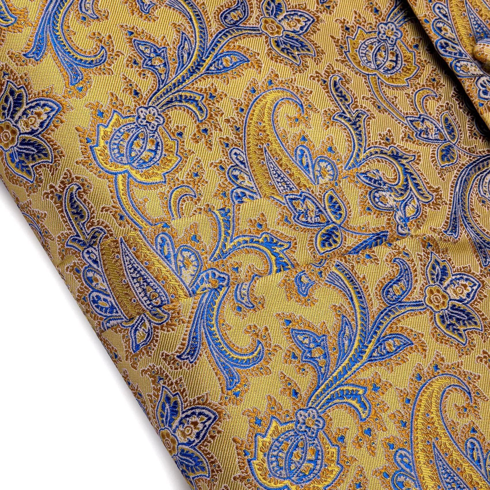 YourTies Light Yellow V-Neck Waistcoat Blue Paisley Vest Necktie Set